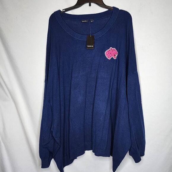 6X 30W Torrid Navy Blue Pink Leopard Pullover Sweater Lovesick Lover Relaxed Fit - Picture 2 of 7